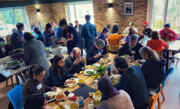 Corporate group enjoying home cooked food, freshly prepared by our chefs.